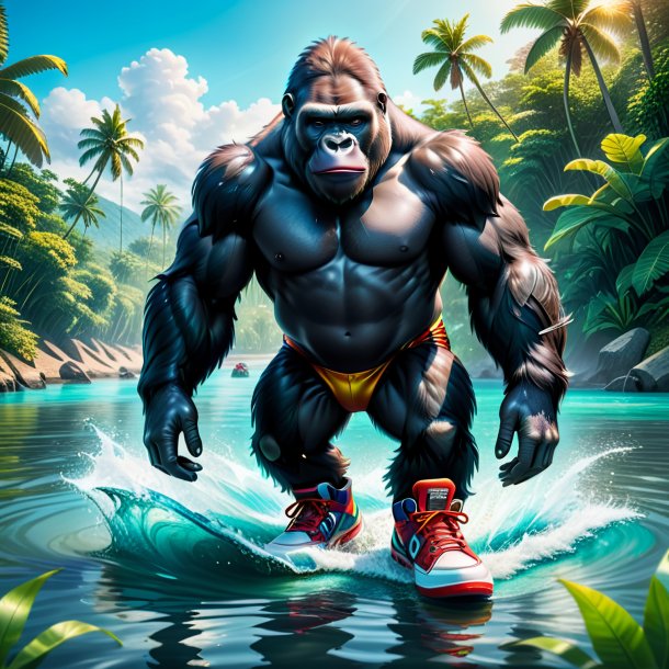 Drawing of a gorilla in a shoes in the water