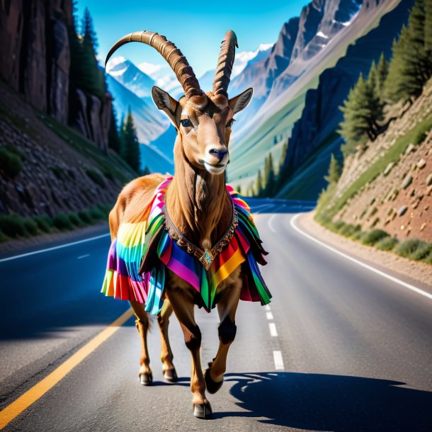 Image of a ibex in a skirt on the road