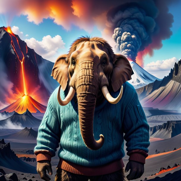 Photo of a mammoth in a sweater in the volcano