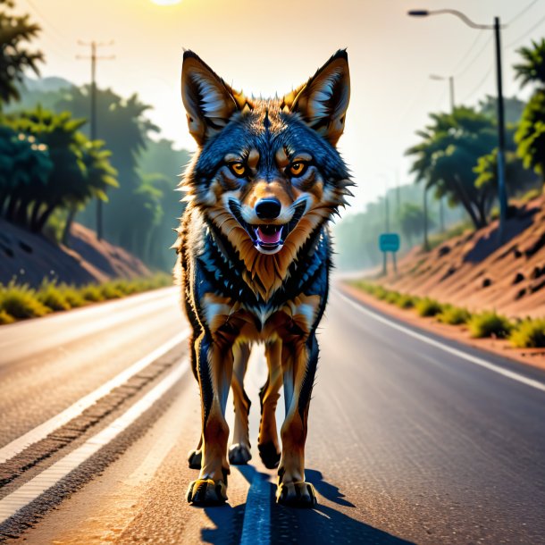 Picture of a angry of a jackal on the road