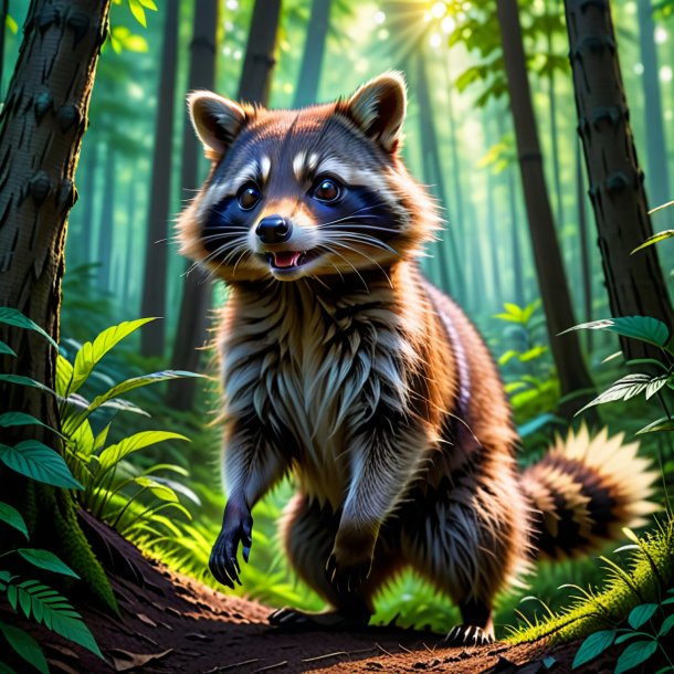 Pic of a playing of a raccoon in the forest