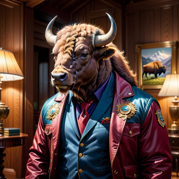 Drawing of a bison in a jacket in the house