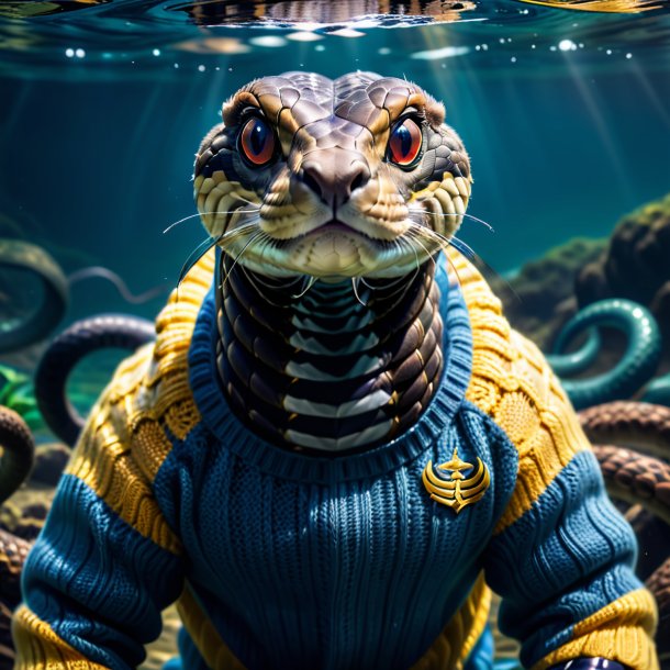 Image of a king cobra in a sweater in the water