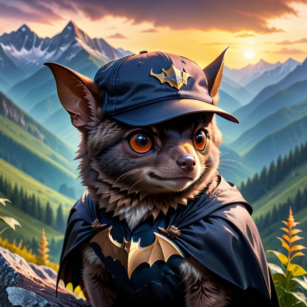 Picture of a bat in a cap in the mountains