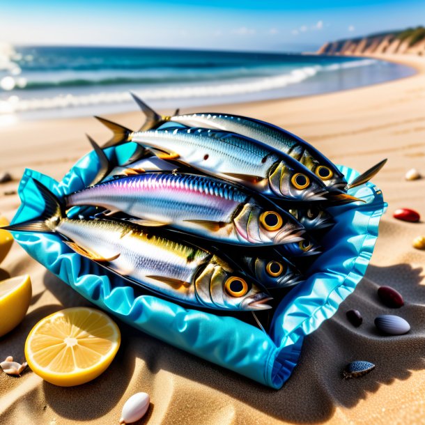 Imagem de uma sardinha em uma luvas na praia