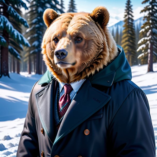 Image of a bear in a coat in the snow