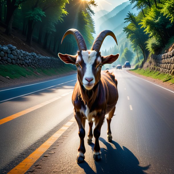 Image of a threatening of a goat on the road