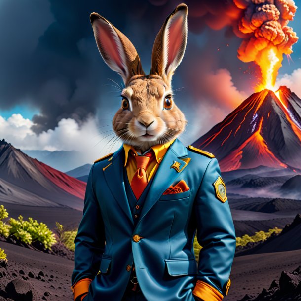 Picture of a hare in a jacket in the volcano