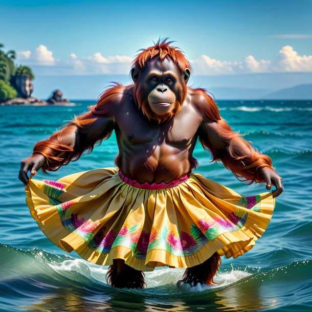 Photo of a orangutan in a skirt in the sea