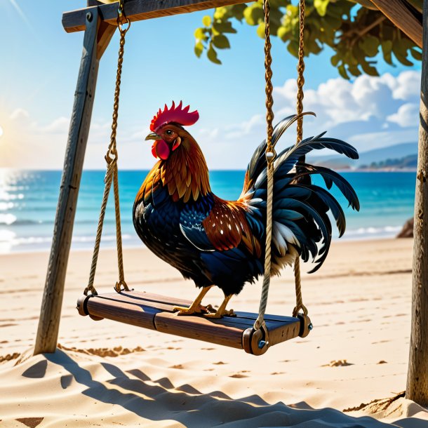 Picture of a swinging on a swing of a hen on the beach