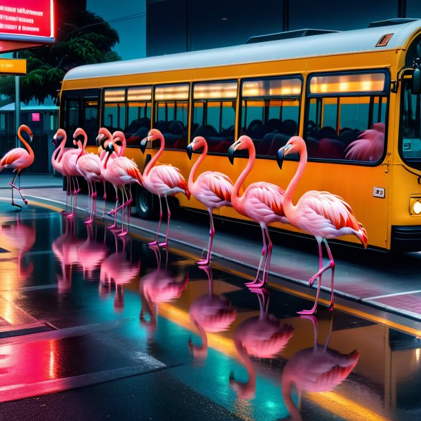 Imagen de una natación de un flamenco en la parada de autobús