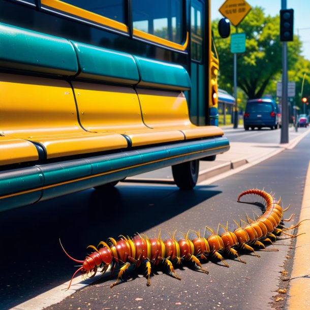 Imagem de um sono de uma centopeia no ponto de ônibus