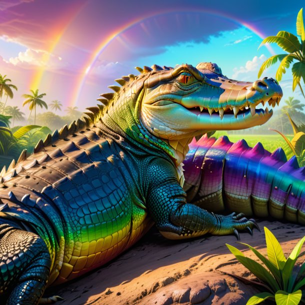 Pic of a resting of a crocodile on the rainbow