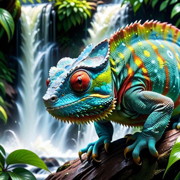 Pic of a angry of a chameleon in the waterfall