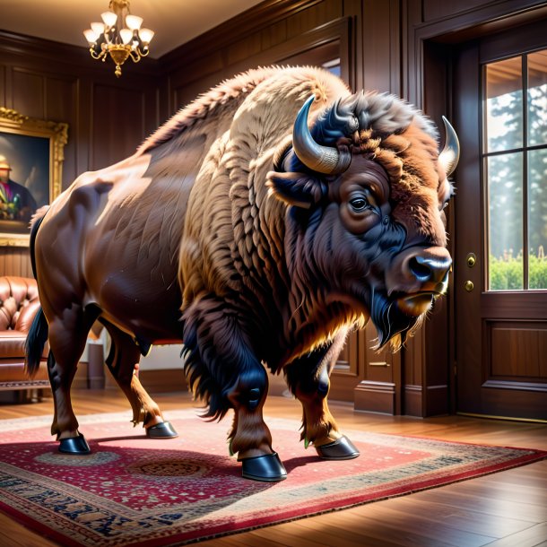 Image of a bison in a shoes in the house