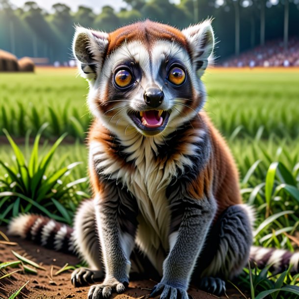 Pic of a crying of a lemur on the field