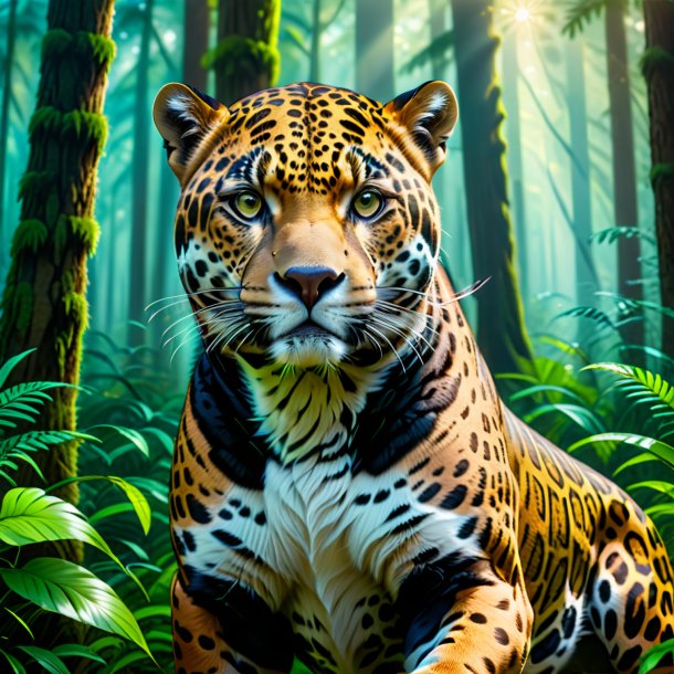 Dibujo de un jaguar en un cinturón en el bosque