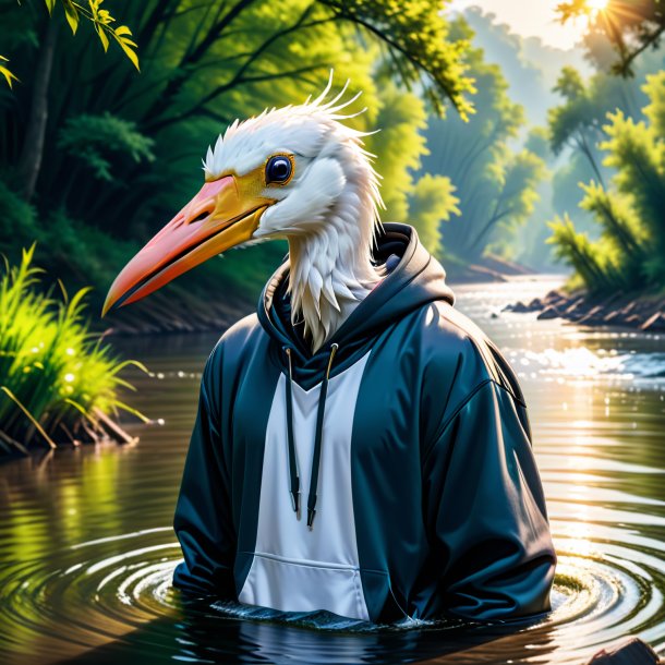 Image of a stork in a hoodie in the river