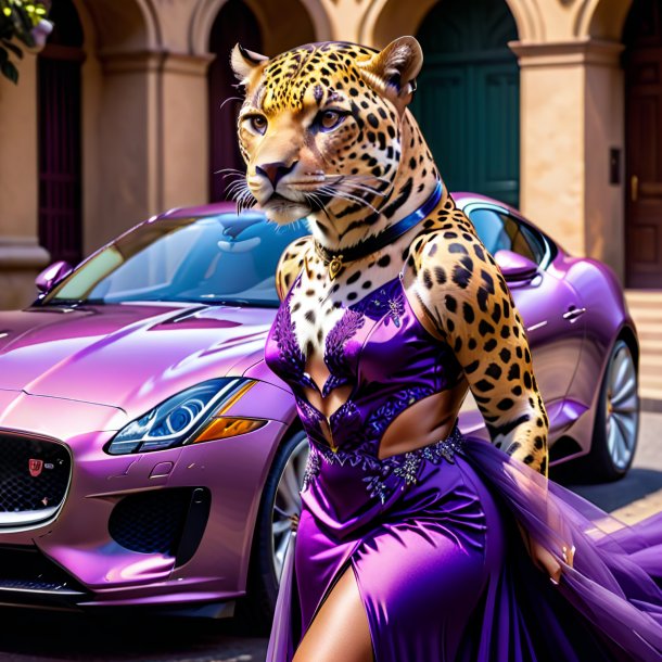 Picture of a jaguar in a purple dress