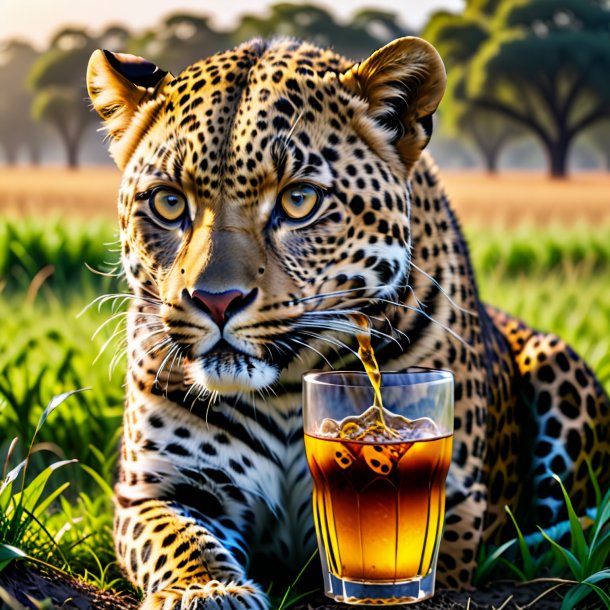 Image of a drinking of a leopard on the field