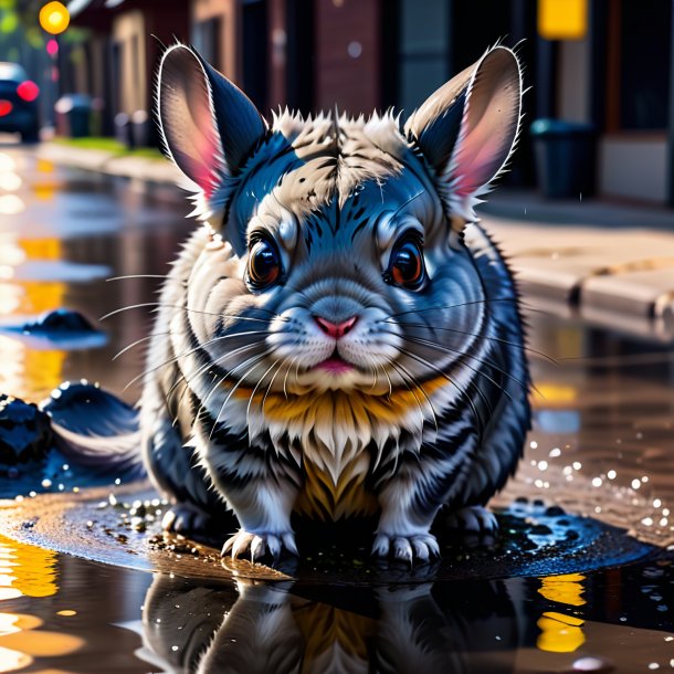 Uma foto de uma chinchila irritada na poça