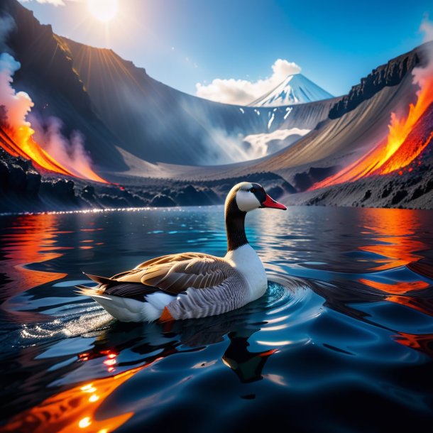 Pic of a swimming of a goose in the volcano