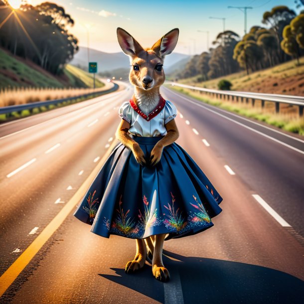 Imagen de un canguro en una falda en la carretera