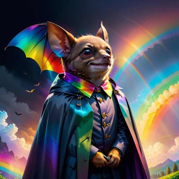 Drawing of a bat in a coat on the rainbow