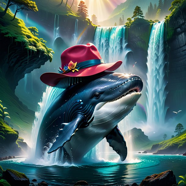 Pic of a whale in a hat in the waterfall