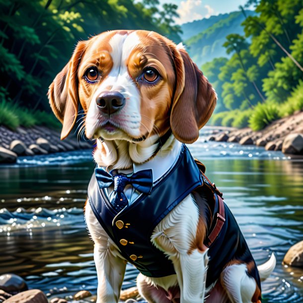 Illustration of a beagle in a vest in the river