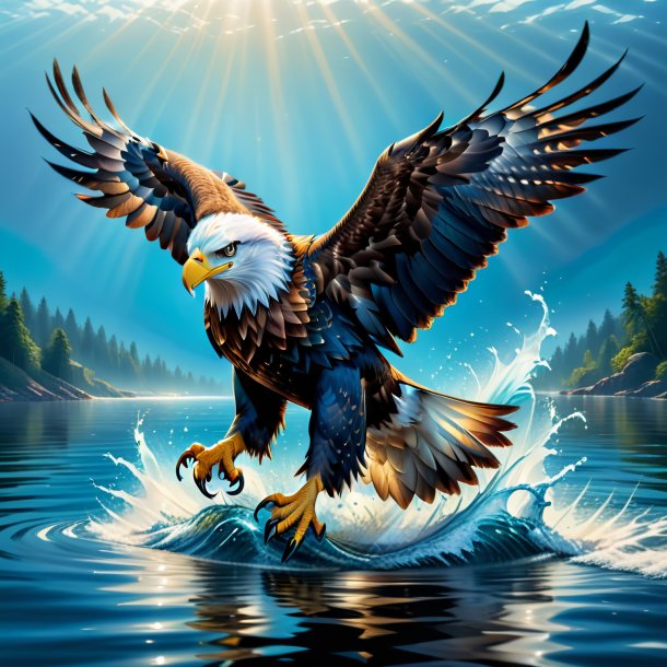 Illustration of a eagle in a jeans in the water