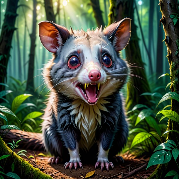 Photo of a crying of a possum in the forest