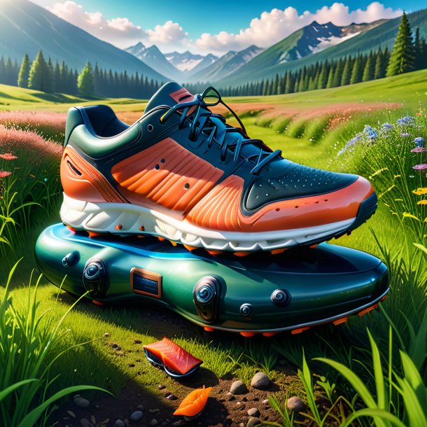 Image of a salmon in a shoes in the meadow