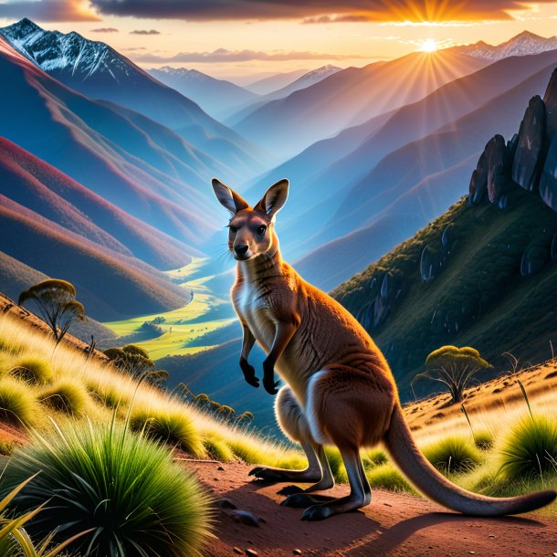 Image of a threatening of a kangaroo in the mountains