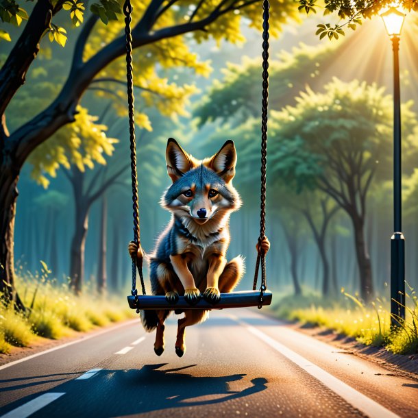 Photo of a swinging on a swing of a jackal on the road