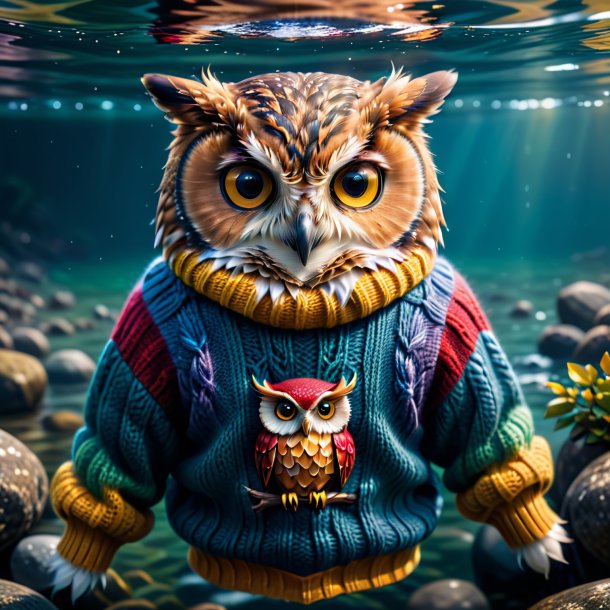 Photo of a owl in a sweater in the water