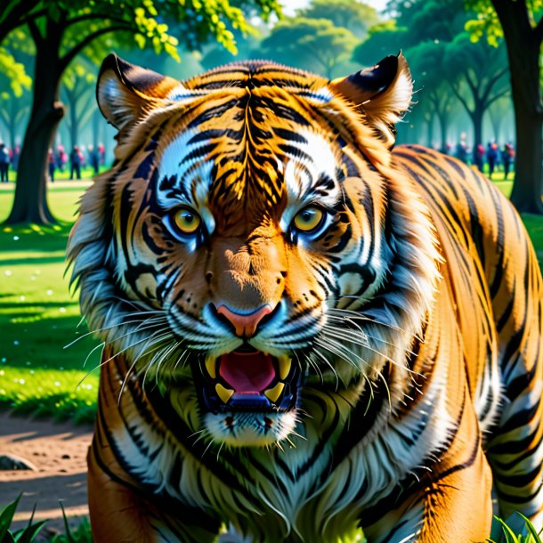 Photo of a crying of a tiger in the park