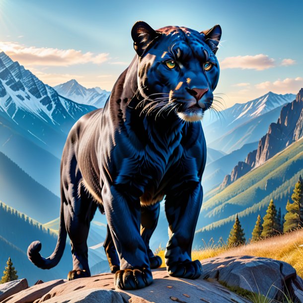 Picture of a panther in a jeans in the mountains