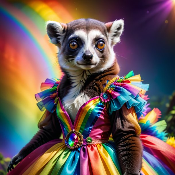 Photo of a lemur in a dress on the rainbow