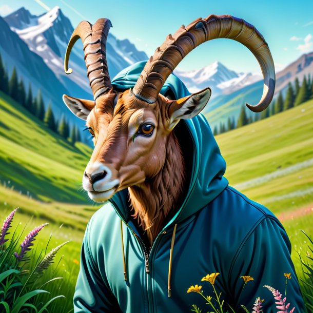 Illustration of a ibex in a hoodie in the meadow