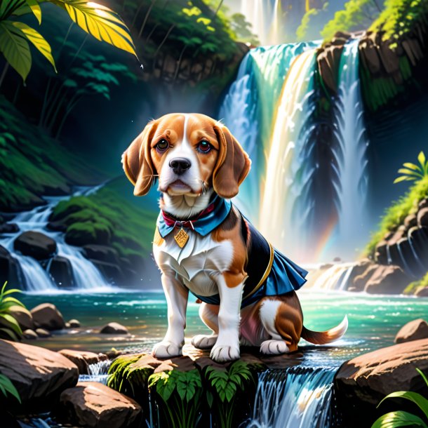 Drawing of a beagle in a skirt in the waterfall