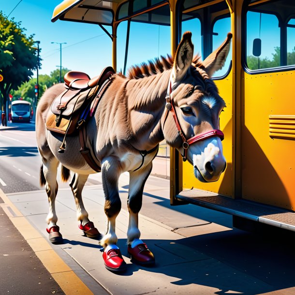 Imagen de un burro en los zapatos en la parada de autobús