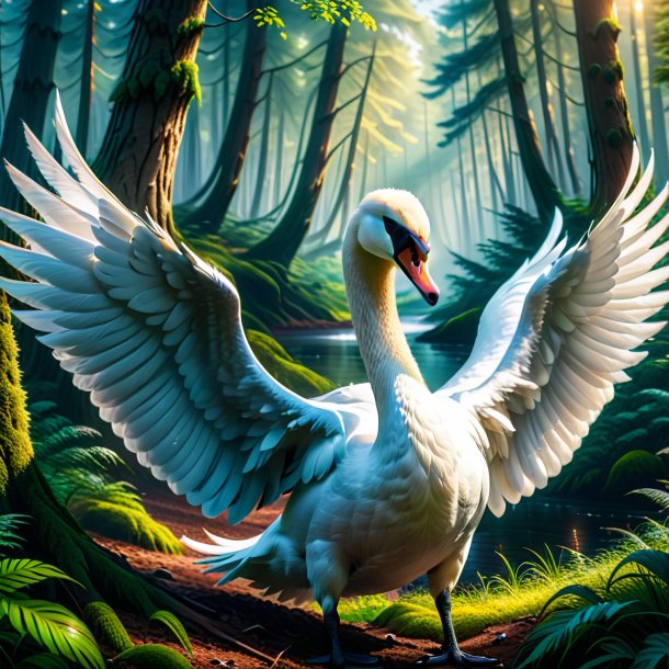 Pic of a threatening of a swan in the forest