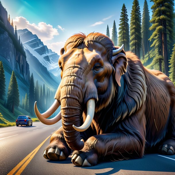 Picture of a sleeping of a mammoth on the road