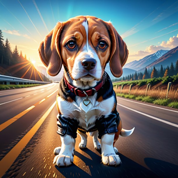 Illustration of a beagle in a gloves on the highway