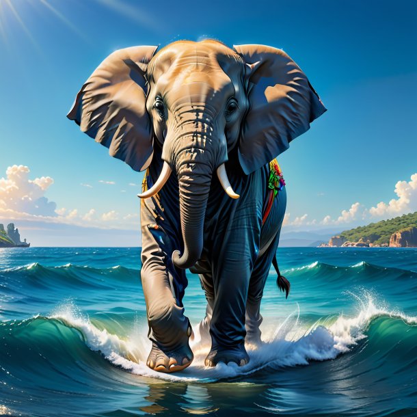 Drawing of a elephant in a trousers in the sea