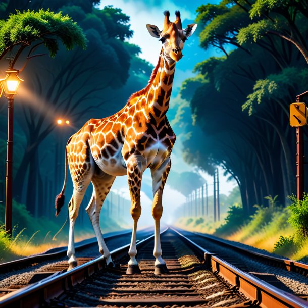 Picture of a threatening of a giraffe on the railway tracks