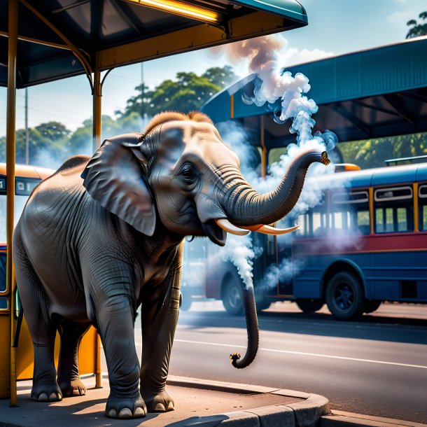 Picture of a smoking of a elephant on the bus stop