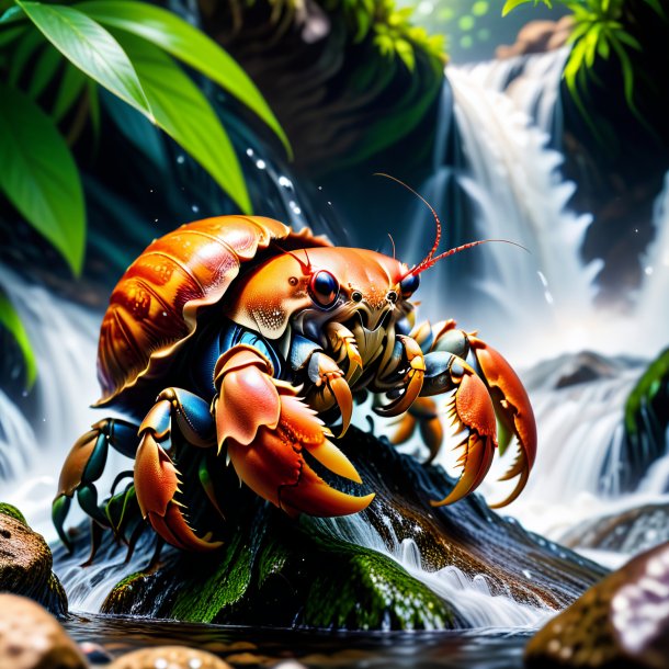 Photo of a angry of a hermit crab in the waterfall