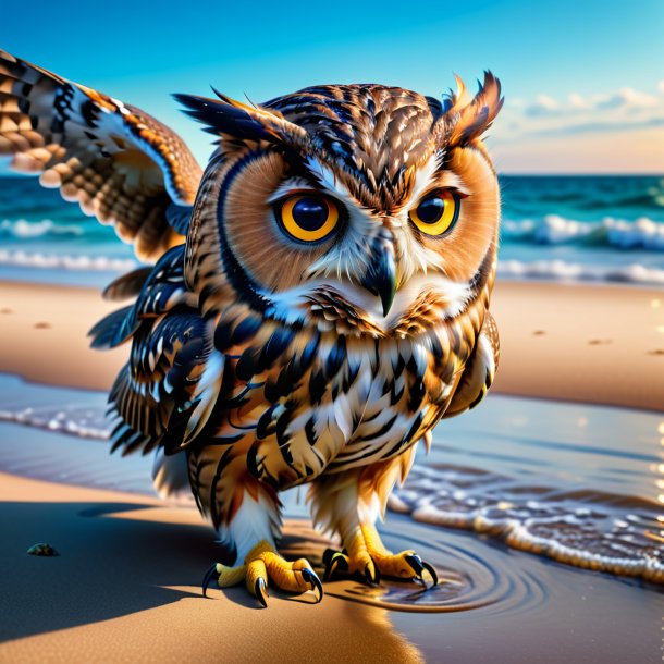 Photo of a swimming of a owl on the beach